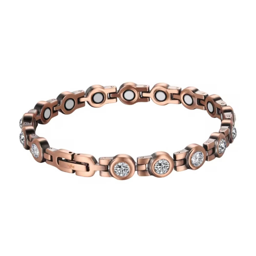 Photo sur fond blanc d'un bracelet magnétique en cuivre de couleur bronze