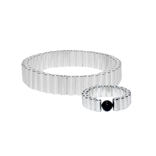 Pack Shiny Silver : Bague & Bracelet en cylindres d'aimant - Argent