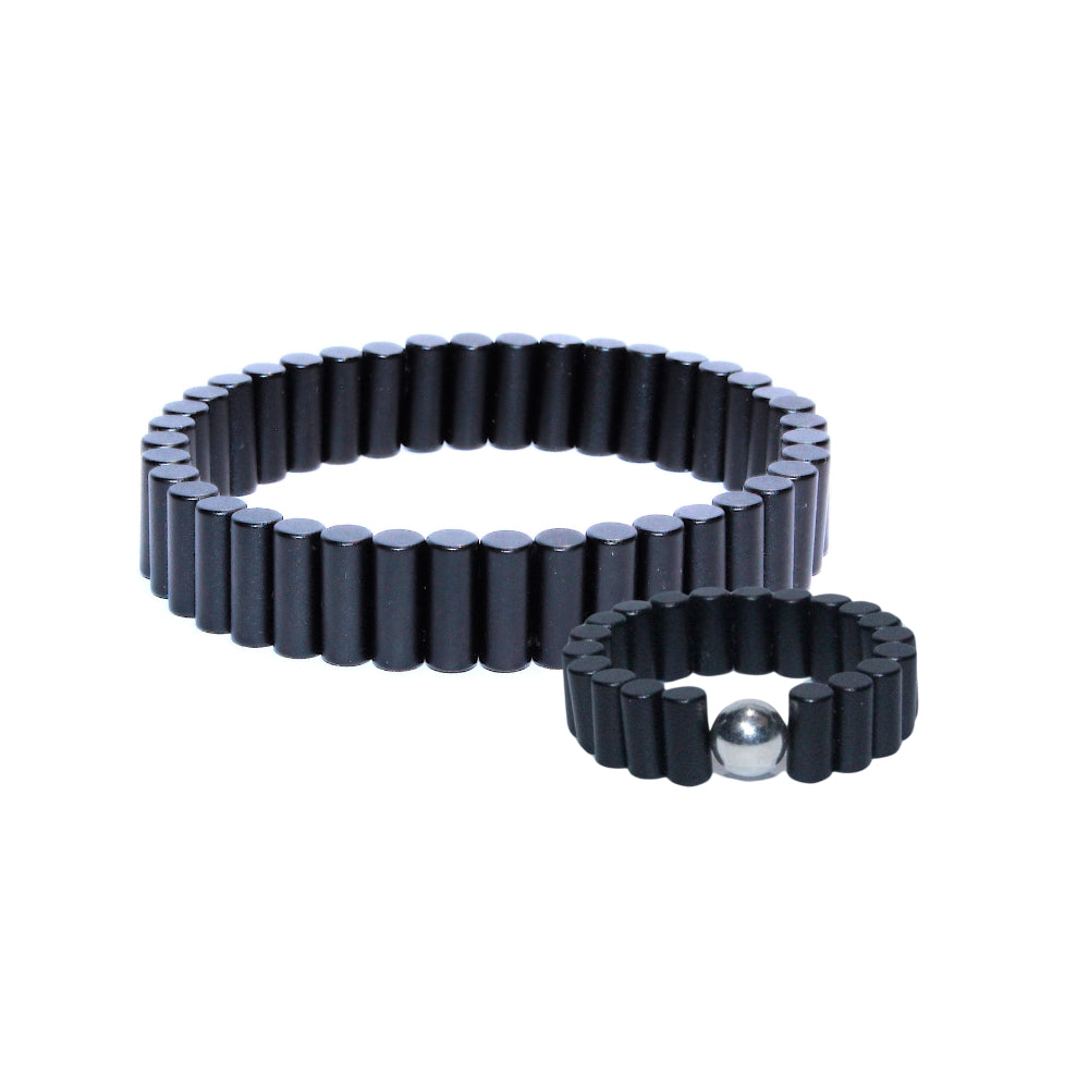 Pack Black Intense : Bague & Bracelet en cylindres d'aimant - Noir