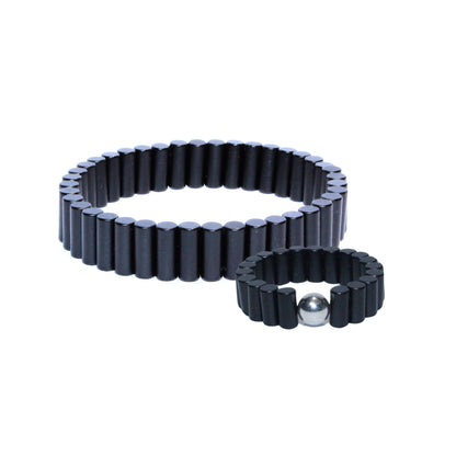 Pack Black Intense : Bague & Bracelet en cylindres d'aimant - Noir